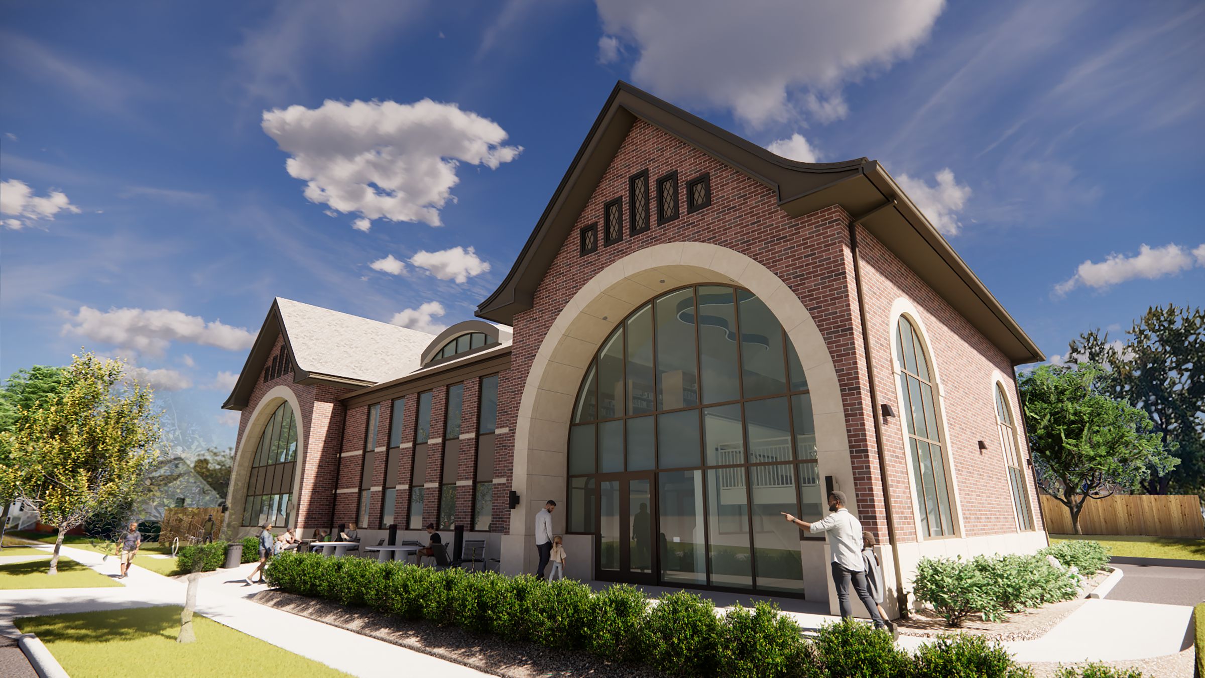An architectural rendering of Defiance Public Library's proposed annex building